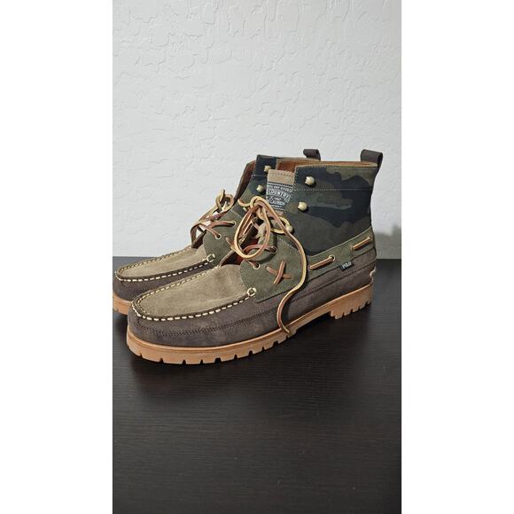 Polo Ralph Lauren Ranger Men size 13 Suede Green Camo Canvas Boots 17953 - Picture 1 of 6